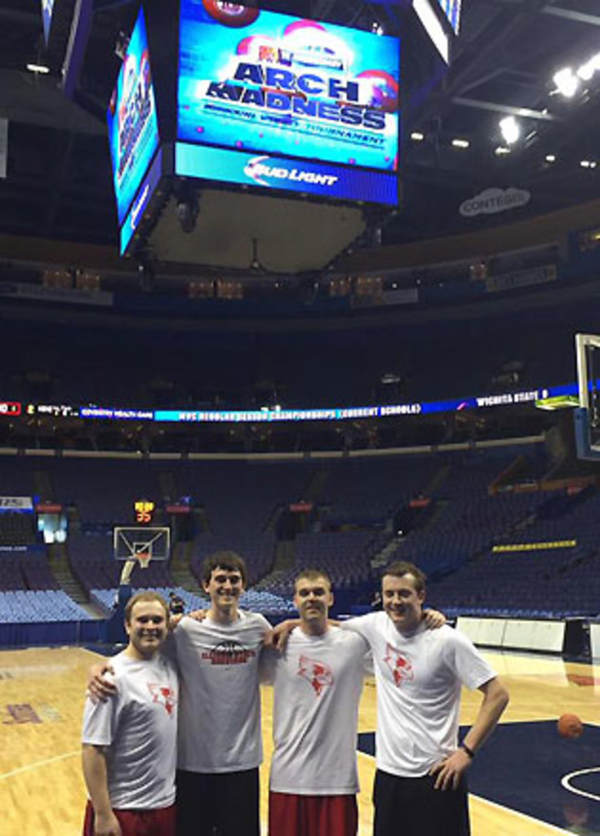 ​Illinois State's student managers after winning their second straight Missouri Valley Conference "Manager Madness" title. (L to R: Andy Holloway, K.J. Conklin, Connor Kaminke, John Putyrski.